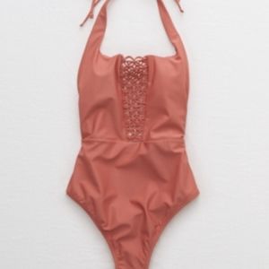 Aerie Macrame scoop one piece bathing suit